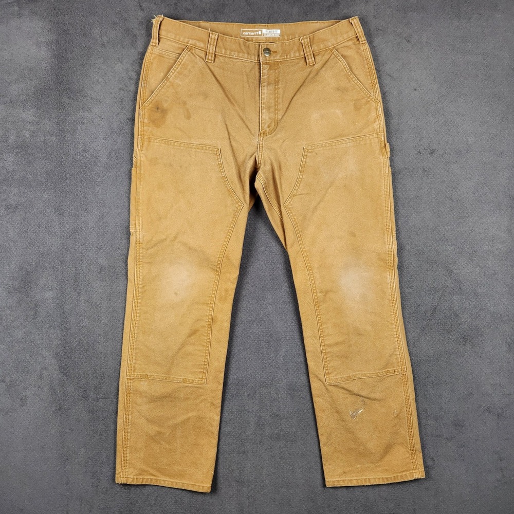 Carhartt Work Pants Mens 36x32 Brown Duck Relaxed Rugged Flex Double Front
